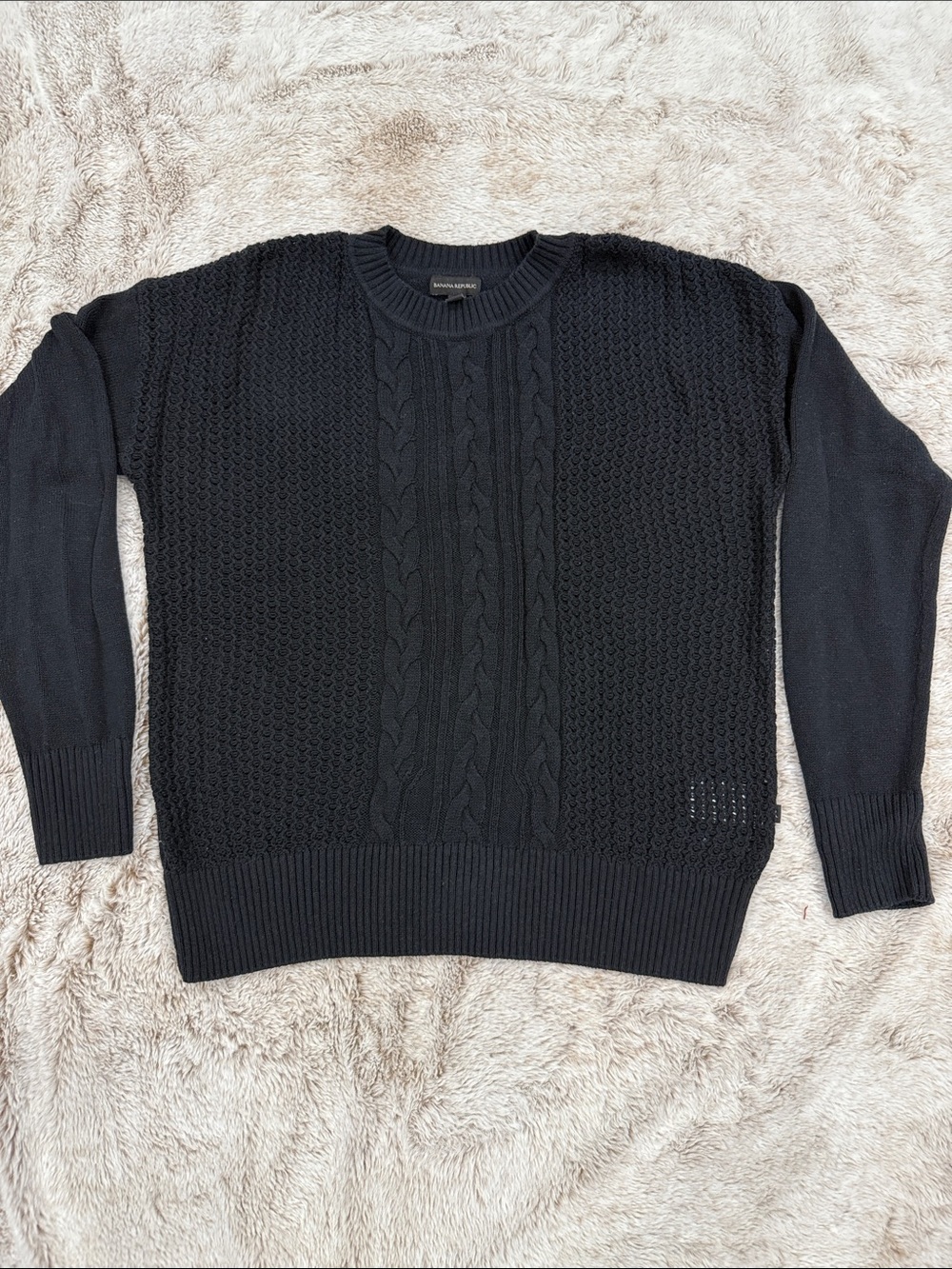 Banana Republic Black Cable-Knit Crewneck Sweater